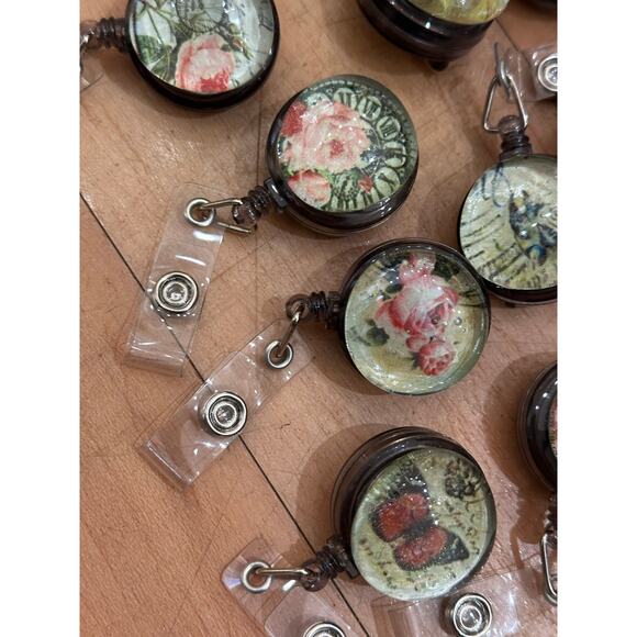 Lot of 15 Badge Reel Clips Floral Butterfly Whimsical Nurse Gift - Picture 3 of 8